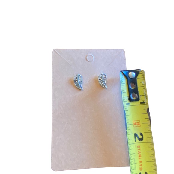 Silver Tone Leaf Stud Earrings - Picture 5 of 5